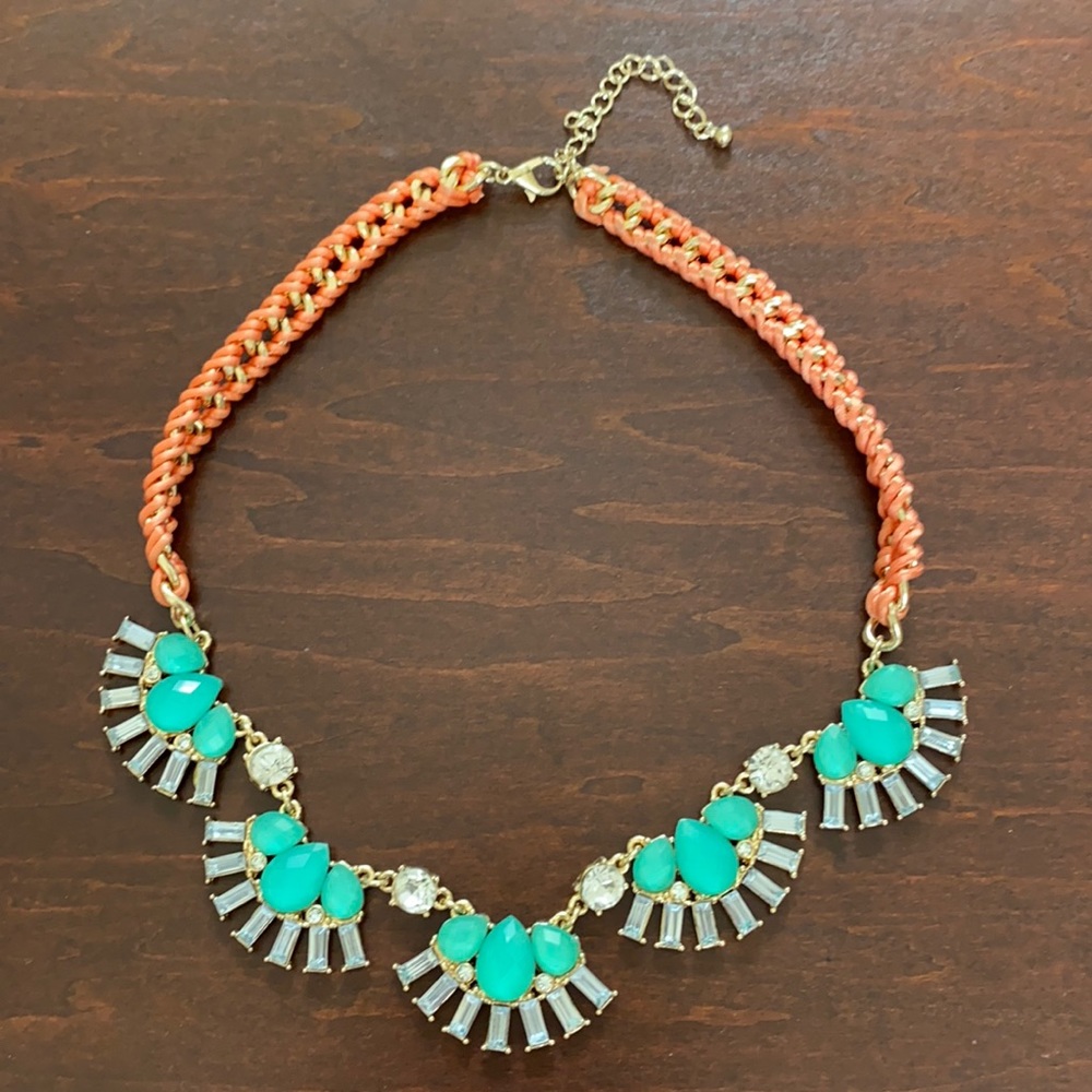 Costume green stone & coral jeweled necklace